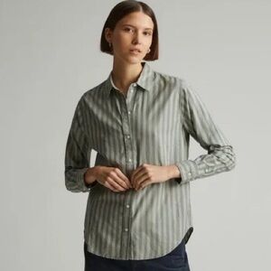Everlane Silky Cotton Button Down - Sage Green Stripe